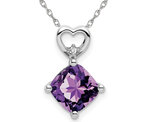 1.65 Carat (ctw) Cushion-Cut Amethyst Heart Pendant Necklace in 14K White Gold with Chain